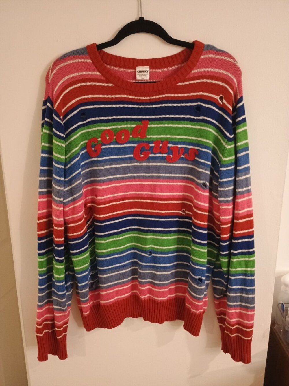 Universal Studios Chucky Good Guys Striped Distressed Sweater XXL